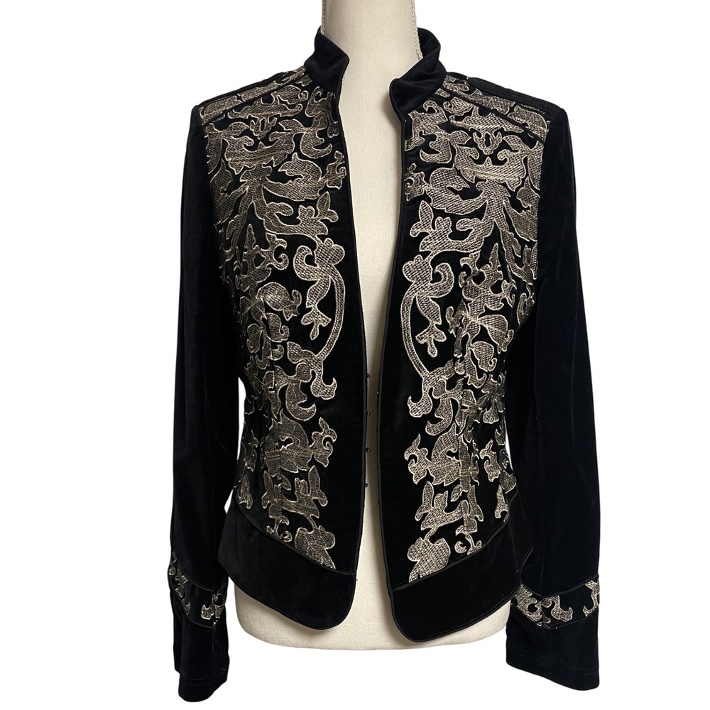 White House Black Market Black Velvet Baroque Aesthetic Jacket Women's 12
